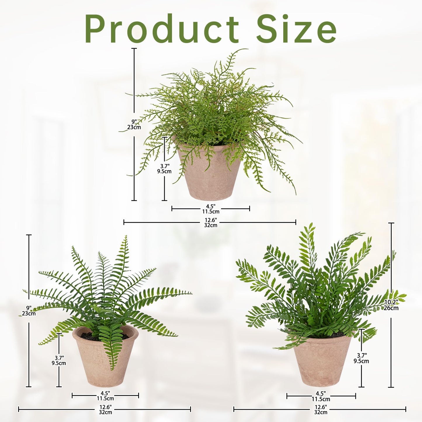 Nature Crafted 3 Pack Artificial Fern Plant, Small Fake Plants in Pot, Faux Fern Plant for Home Office Farmhouse Living Room Bathroom Kitchen Tabletop Desk Shelf Decoration