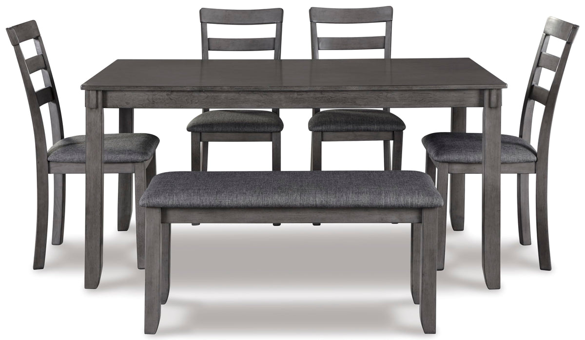 Signature Design by Ashley Bridson Dining Table Set For 6 With Bench, Wood 6‑Piece Kitchen Table And Chairs With Upholstered Seats, Transitional Charcoal Gray Dining Room Collection For Family Meals