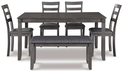 Signature Design by Ashley Bridson Dining Table Set For 6 With Bench, Wood 6‑Piece Kitchen Table And Chairs With Upholstered Seats, Transitional Charcoal Gray Dining Room Collection For Family Meals