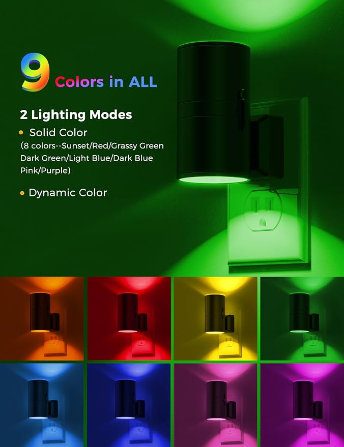 L LOHAS LED Night Light, Night Lights Plug into Wall, Color Changing Nightlight RGB with Light Sensor, Home Decor for Kids Gifts, Halloween, Christmas, Holiday, Hallway Bedroom Kids’ Room, 2 Pack