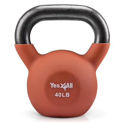 Yes4All Kettlebell, 5-65 LB Neoprene Coated Cast Iron Kettlebells, Wide Grip Handle & Flat Bottom for Swings, Squats, Deadlifts, Push Ups & Full Body Training at Home Gym - Single & Set