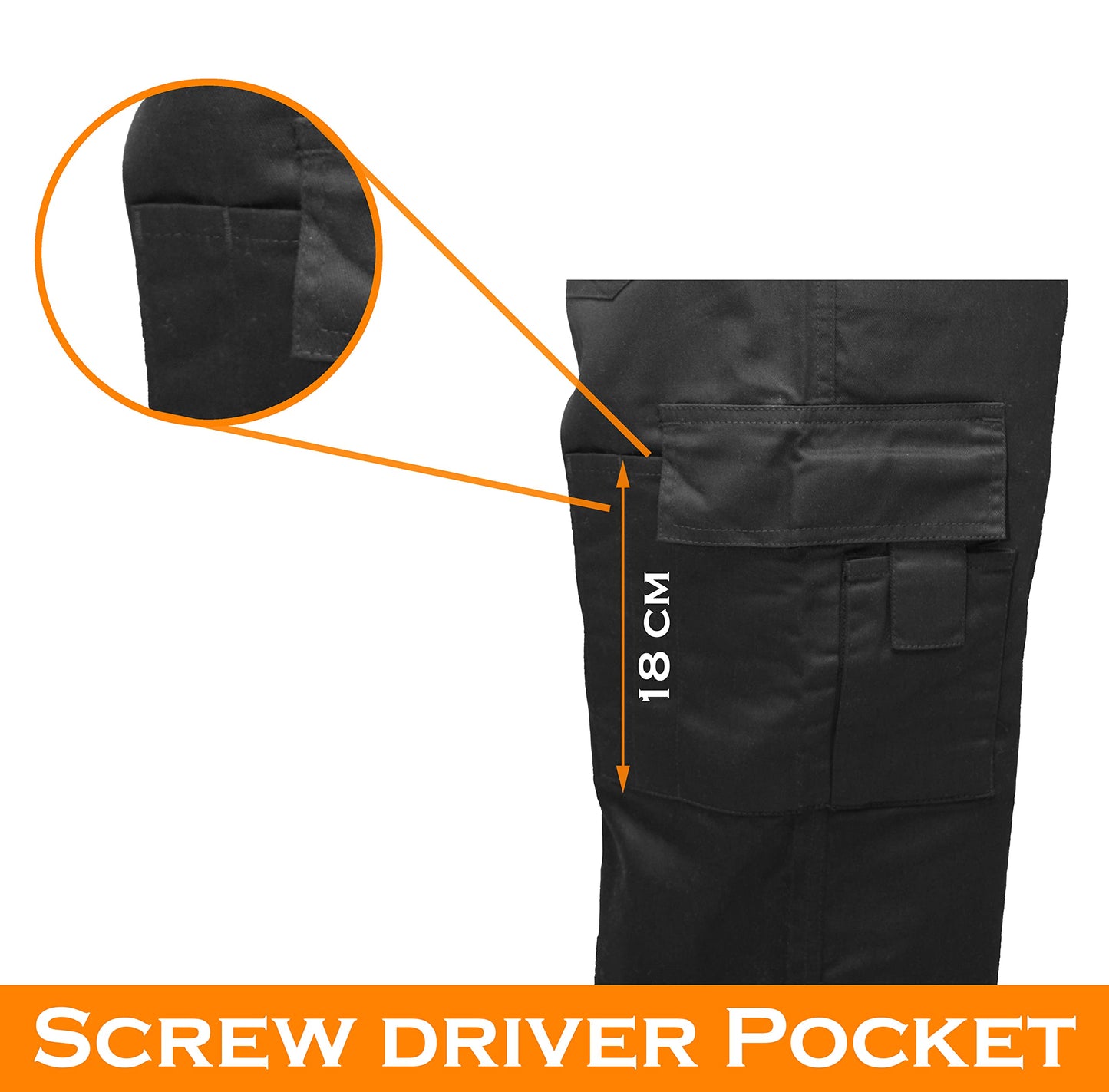 FNT Workwear Black Multi Pockets Men Cargo Combat Work Trousers Work Pants with Button & Zip Fly (34W / 31L, Black)