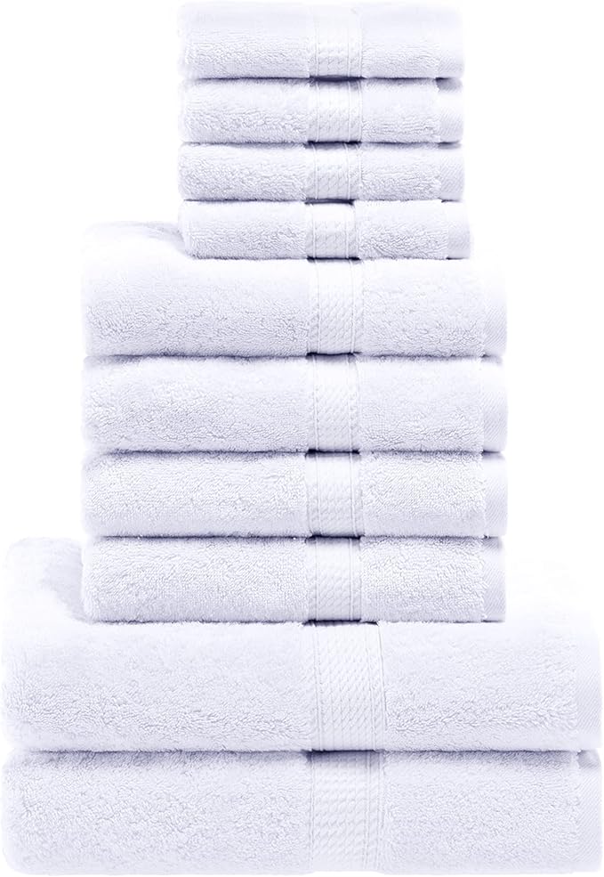 SUPERIOR Egyptian Cotton Pile 10 Piece Towel Set, Includes 2 Bath, 4 Hand