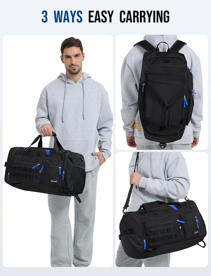 Celvetch Gym Bag for Men Women with Shoes Compartment 3-in-1 Sports Travel Duffel Bag Multipurpose Weekender Overnight Backpack with Wet Pocket - Black