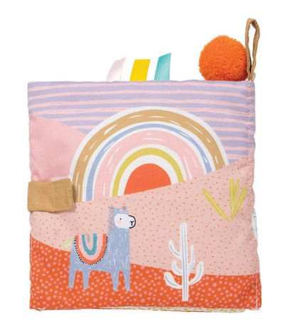 Manhattan Toy Llama Themed Soft Baby Activity Book with Squeaker, Crinkle Paper and Baby-safe Mirror Small