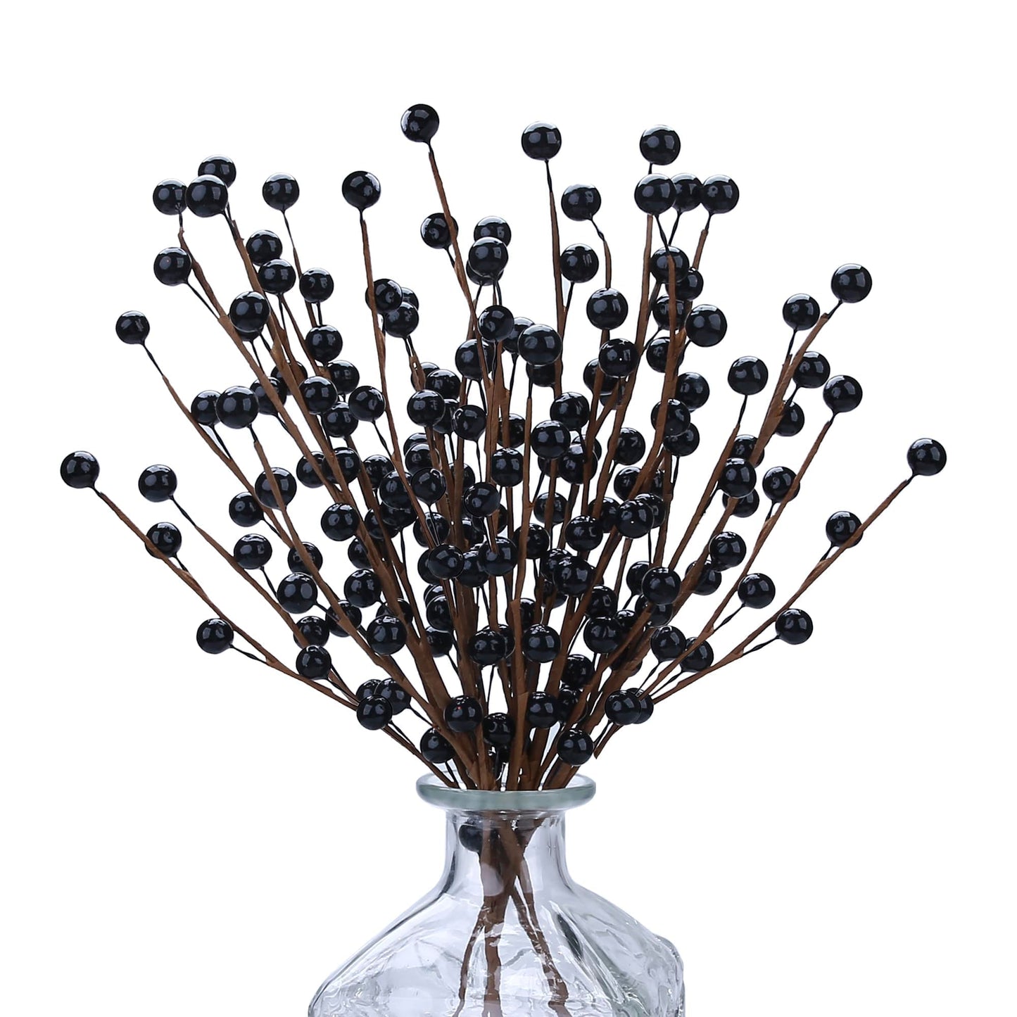 Trimgrace 12 Pack14 Black Holly Berry Stems Halloween Ornaments Artificial Berry Stems Fake Holly Berry Picks for Christmas Tree Halloween Vase DIY Wreath Crafts Home Decor