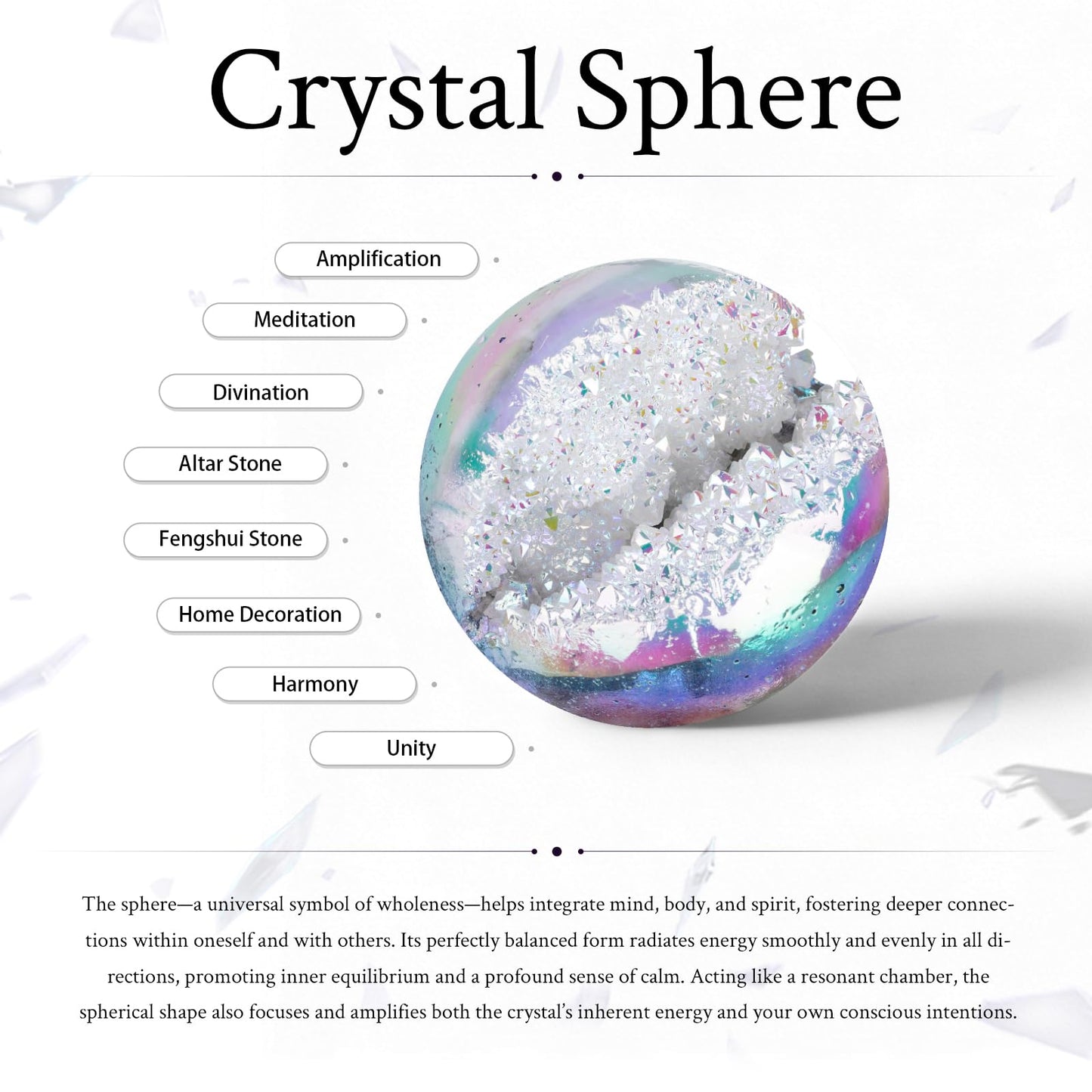 Sportmusies Titanium Coated Rock Crystal Geode Ball with Wooden Stand, Druzy Quartz Stone Cluster Sphere Reiki Home Office Decoration, Purple