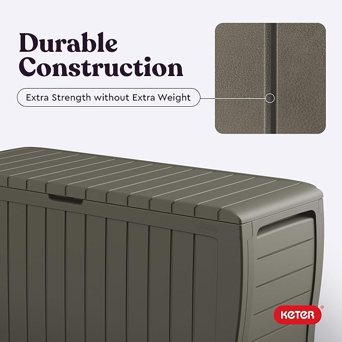 Keter Marvel Plus 71 Gallon Resin Outdoor Storage Box for Patio, Balcony & Garden – Weather‑Resistant Deck Box for Cushions, Pillows, Pool Floats & Tools, Mossy Brown