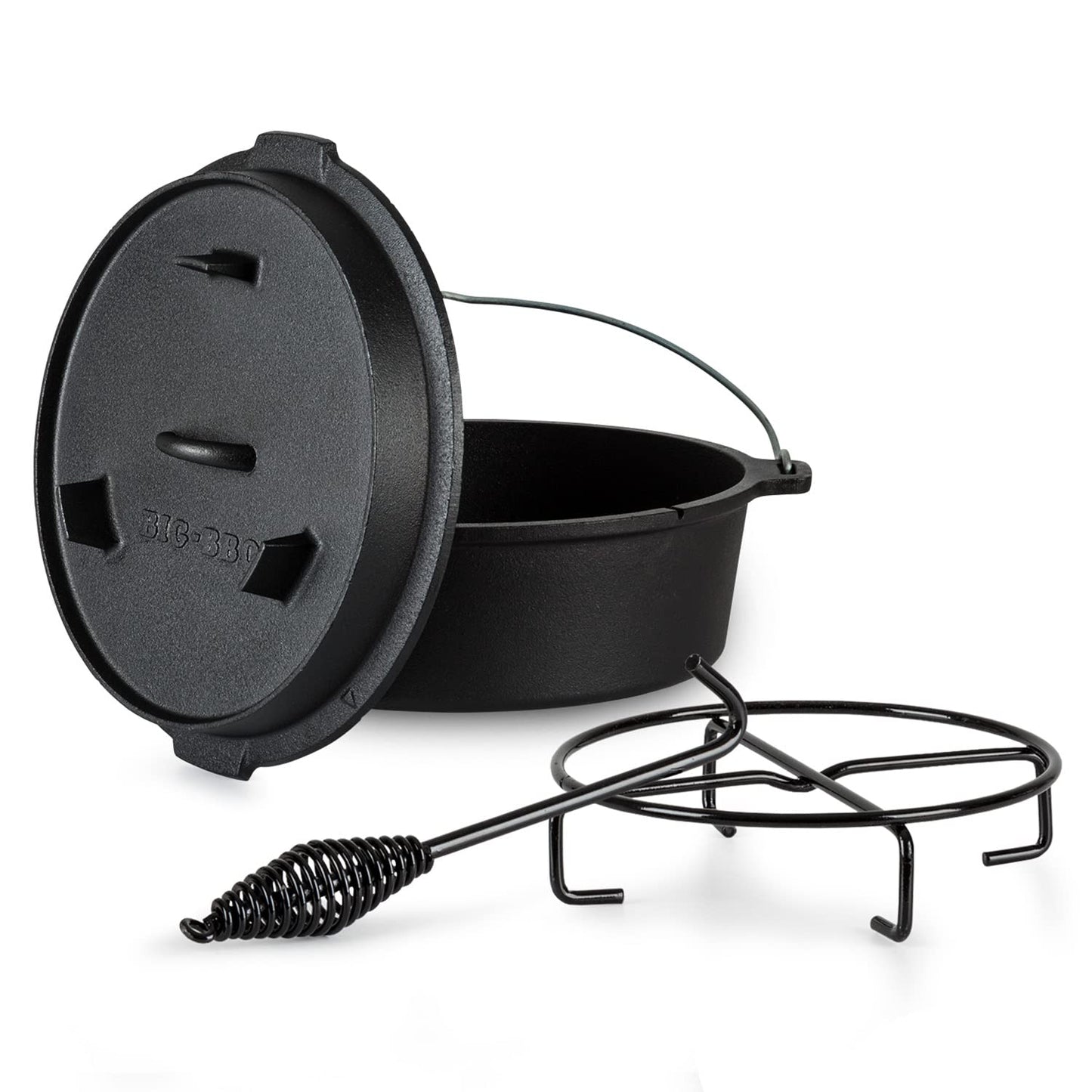 ToCis Big BBQ 7.3L Pre-seasoned Dutch Oven & Cast Iron Skillet Lid, Cast Iron Pot for Casserole Dishes with Lids, Oven Proof Crock Pot, Leakproof BBQ Camping Oven