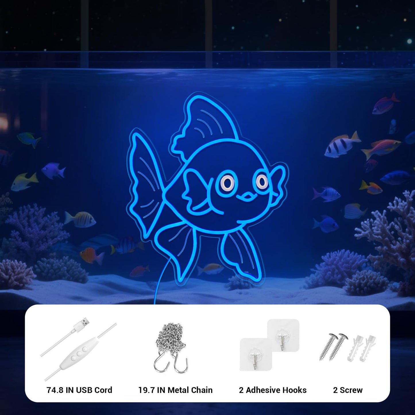 LMHSE Neon Signs for Wall Decor Lucky Blue Goldfish LED Signs for Wall Art Decor Ocean theme Restaurant Home Bar Kitchen Dining Bedroom Decor Christmas Gifts