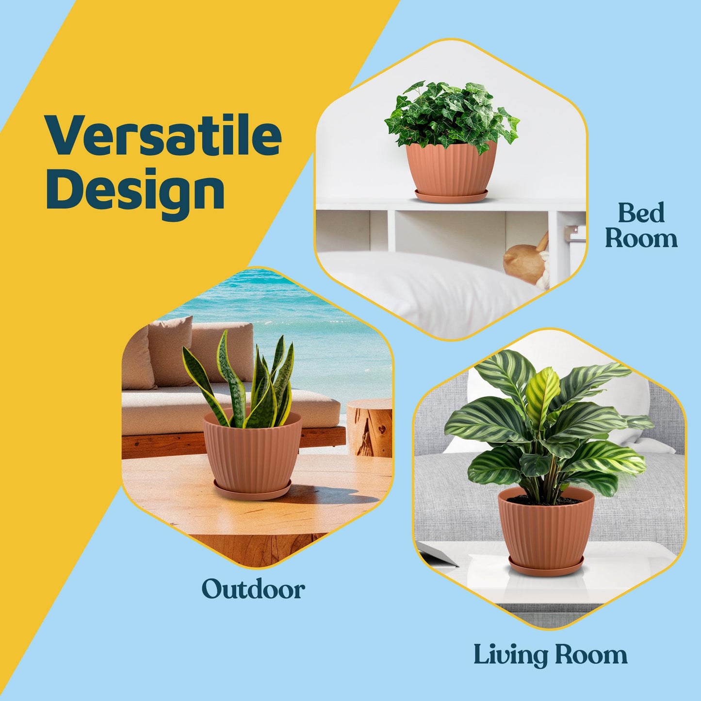 Terracotta 6-Inch Plant Pots with Drainage & Saucers 18 Pack, Indoor & Outdoor Planters for Houseplants, Herbs, and Flowers, Durable & Weatherproof Material, Stackable, Lightweight, Minimalist Design