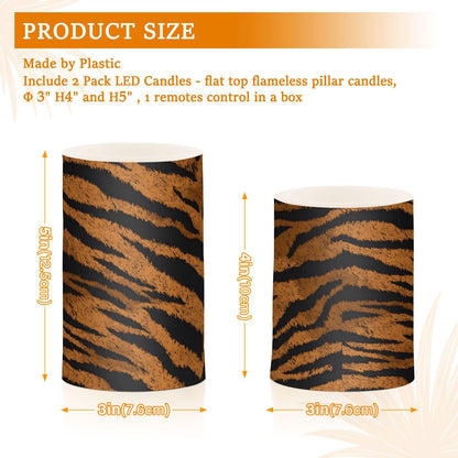 panksolu Flickering Flameless Candles, Tiger Skin Print LED Candles with Remote Timer, Battery Operated Candle forWedding Halloween Christmas Decor - Set of 2