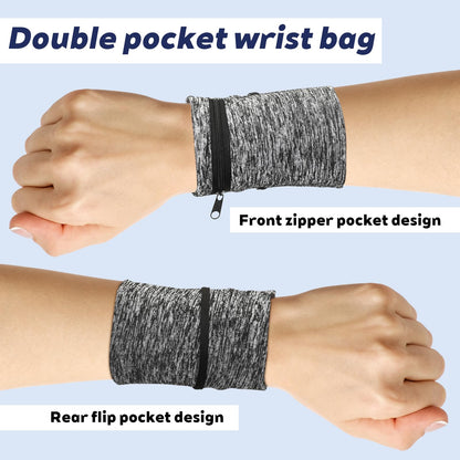 Yuanan 6 PCS Wrist Wallet, Wrist Wallet for Men Wearable Elastic Wristband with Zippered Pocket Light Running Wristbands for Storing Items During Sports, Travel and Outdoor Activities-2 Styles