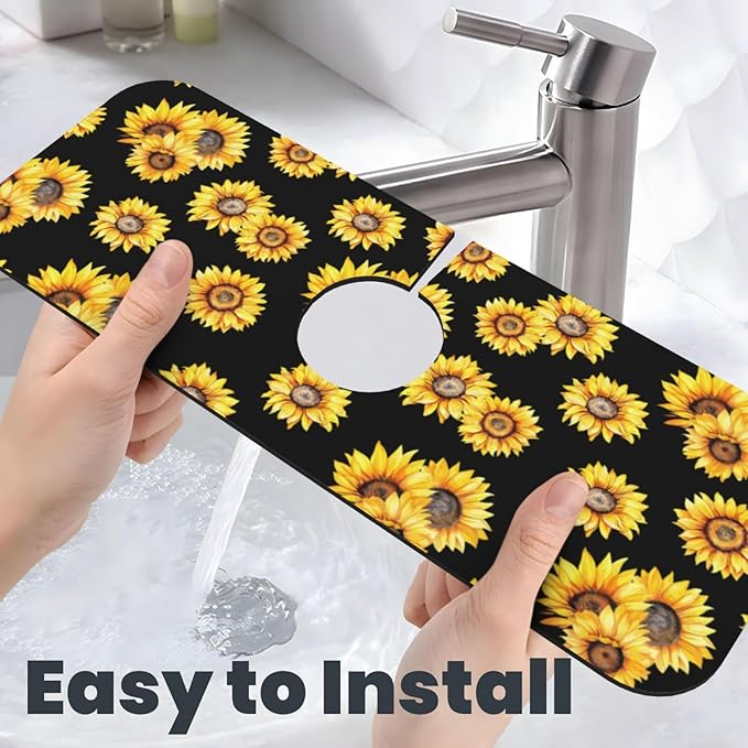 Faucet Draining Mat For Kitchen Sink, Sunflower Flower Black Diatom Mud