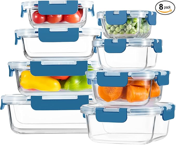 HOMBERKING 8 Pack Glass Food Storage Containers