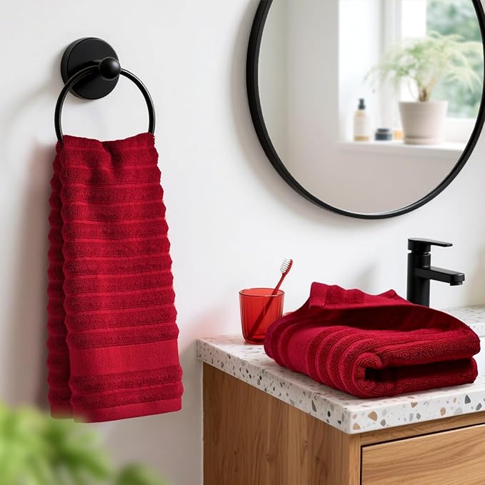 Jacquotha Red Hand Towels for Bathroom Ribbed