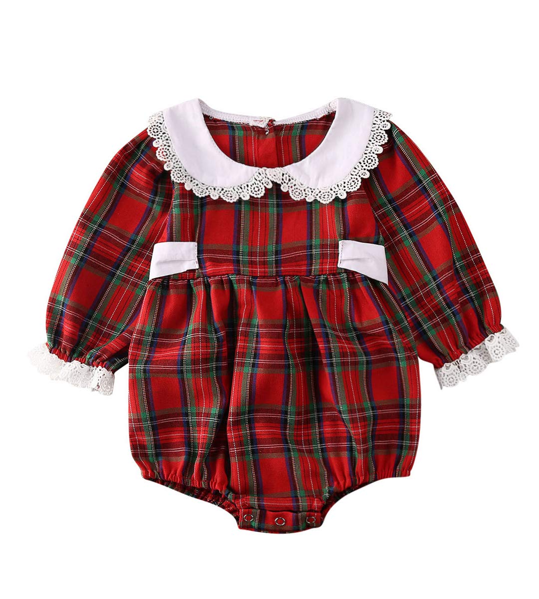 Baby Girl Christmas Dress Matching Newborn Girl Bodysuit Plaid Lace Princess Skirt Family Clothing (Romper/Long Sleeve, 0-3 Months)