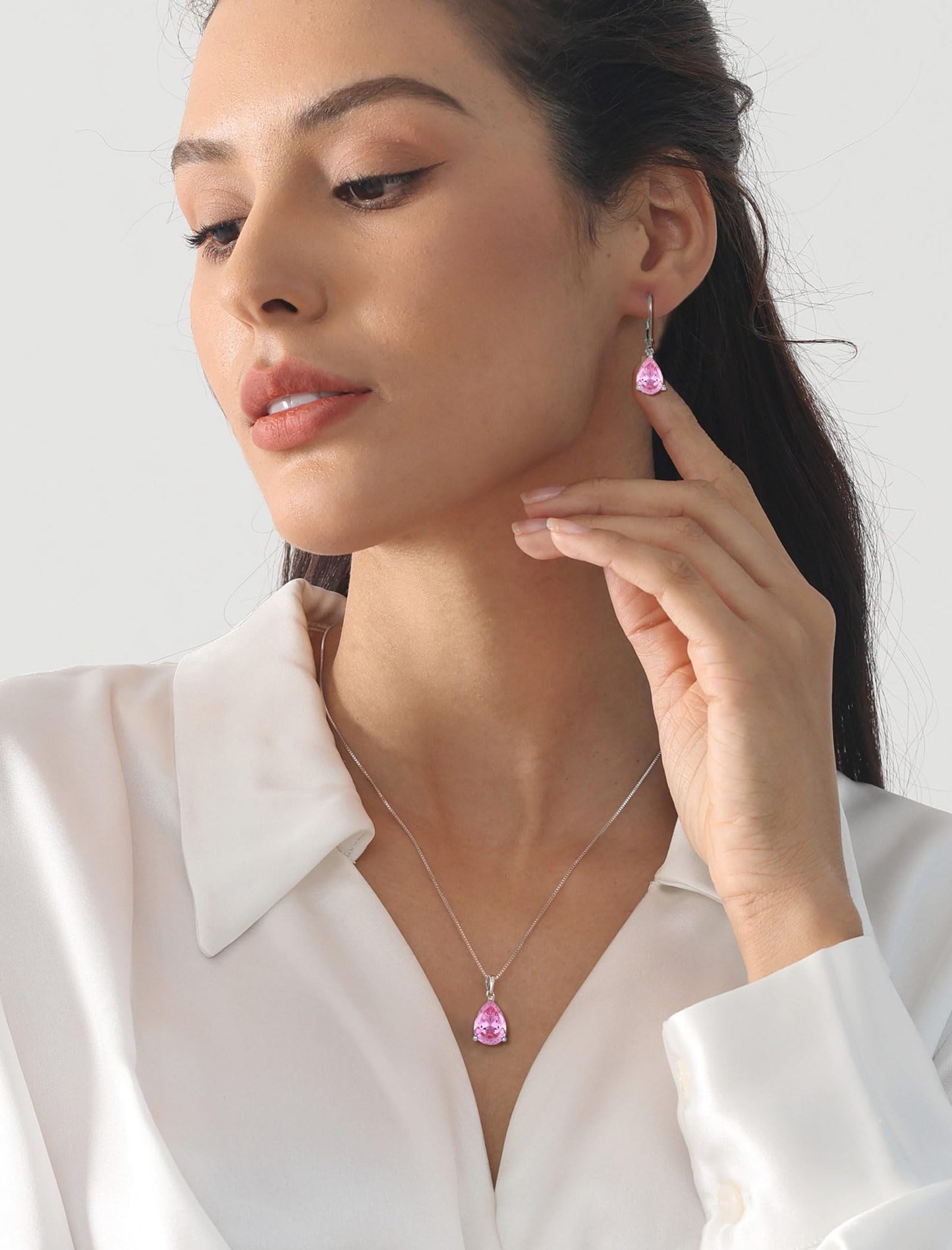 YL 925 Sterling Silver Teardrop Dangle Drop Earrings for Women 7x10 MM Solitaire Created Pink Tourmaline Leverback Jewelry