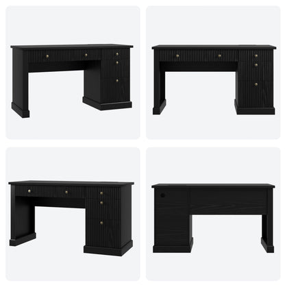 IDEALHOUSE Modern 54" Executive Office Desk with Fluted Details & Charging Station - Wooden Computer Desk with File Drawers, Home Office Storage Desk for Study, Living Room or Bedroom, Black