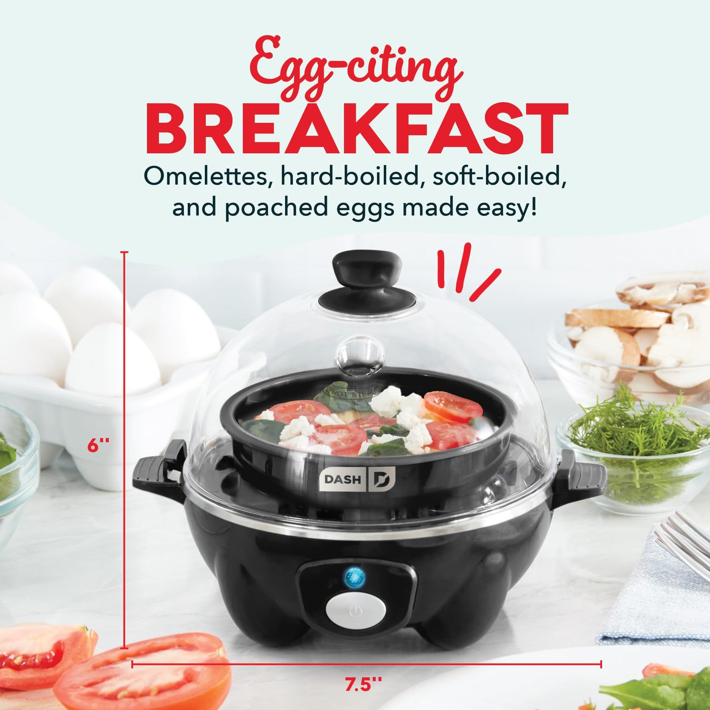 DASH Rapid Egg Cooker: 6 Egg Capacity Electric Egg Cooker for Hard Boiled Eggs, Poached Eggs, Scrambled Eggs, or Omelets with Auto Shut Off Feature - Aqua, 5.5 Inch (DEC005AQ)