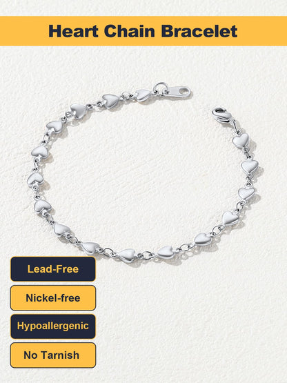 U7 Men Women Stainless Steel Heart Link Chain Bracelet, 8 Inch
