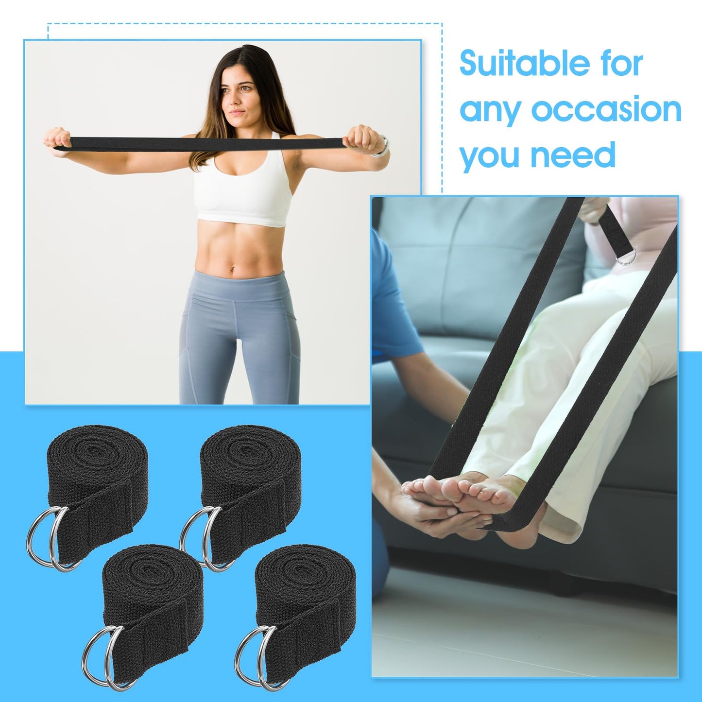 16 Pcs Yoga Strap for Stretching Bulk 6ft Exercise Stretch Band with Metal D Ring Adjustable Pilates Non Elastic Yoga Stretch Belt for Women Men Physical Fitness Gym Workout Dance