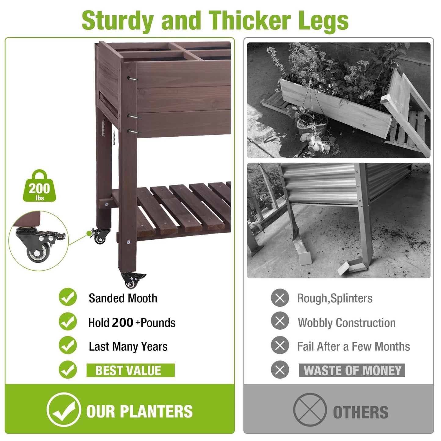 GUTINNEEN Raised Garden Bed Outdoor with 8 Planter Boxes Wooden Elevated Garden Bed with Legs Wheels Side Workbench and Storage Shelf for Plants Vegetables Flowers Herbs