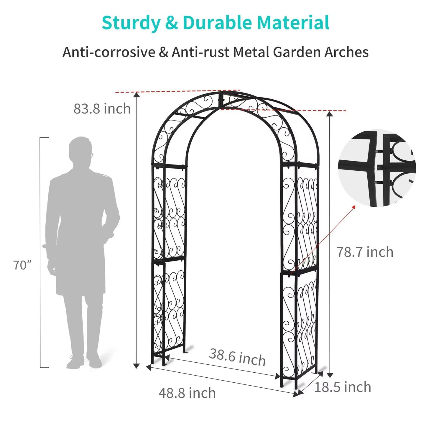SCENDOR 48.8" W x 83.8" H Garden Arch, Black Sturdy Metal Iron Arbor, Courtyard Cast Trellis for Various Climbing Plant, Outdoor European-Style Archway Wedding Ceremony Party