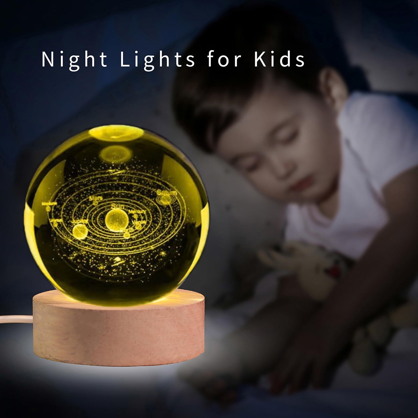 AOFEGRLT Solar System 3D Crystal Ball with LED Stand, Remote Control, 16 Colors Change, Galaxy Glass Sphere Lamp, Decorative Glass Ball Paperweight Gifts(80mm)