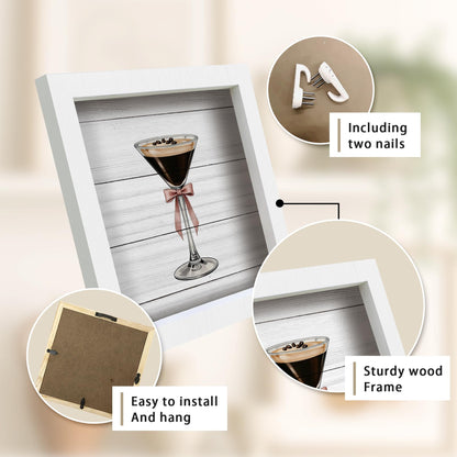 Nitelat Espresso Martini Bar Signs Decor, Espresso Martini Gifts, Preppy Pink Bow Cocktail Wooden Frame Block Signs for Home Bar Cart Girls Room Bedroom Desk Tabletop Shelf Wall Decorations