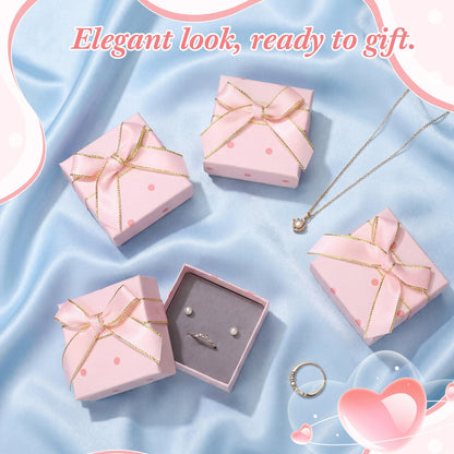 Nosiny 60 Pcs Pink Jewelry Gift Boxes 3 Inch Cardboard Jewelry Packaging Boxes with Polka Dot Bow Bulk Gift Box Square for Necklace Bracelet Ring Badge Brooch Earring Selling Boutique Wedding Party