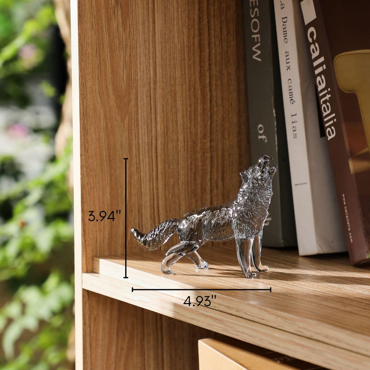 DLXK Crystal Glass Wolf Figurine Grey Howling Wolf Statue Hand Blown Glass Animal Sculpture Collectible Paperweight