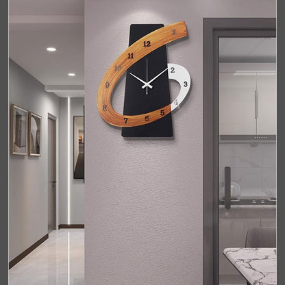 Clkstytm Modern Large Decorative Wall Clock，17 inch Black Silent Non-Ticking Nordic Metal Wall Clocks for Living Room Home Kitchen Bedroom Cafes Office Staircase，Arabic Numerals Quartz Clock(35x44cm)