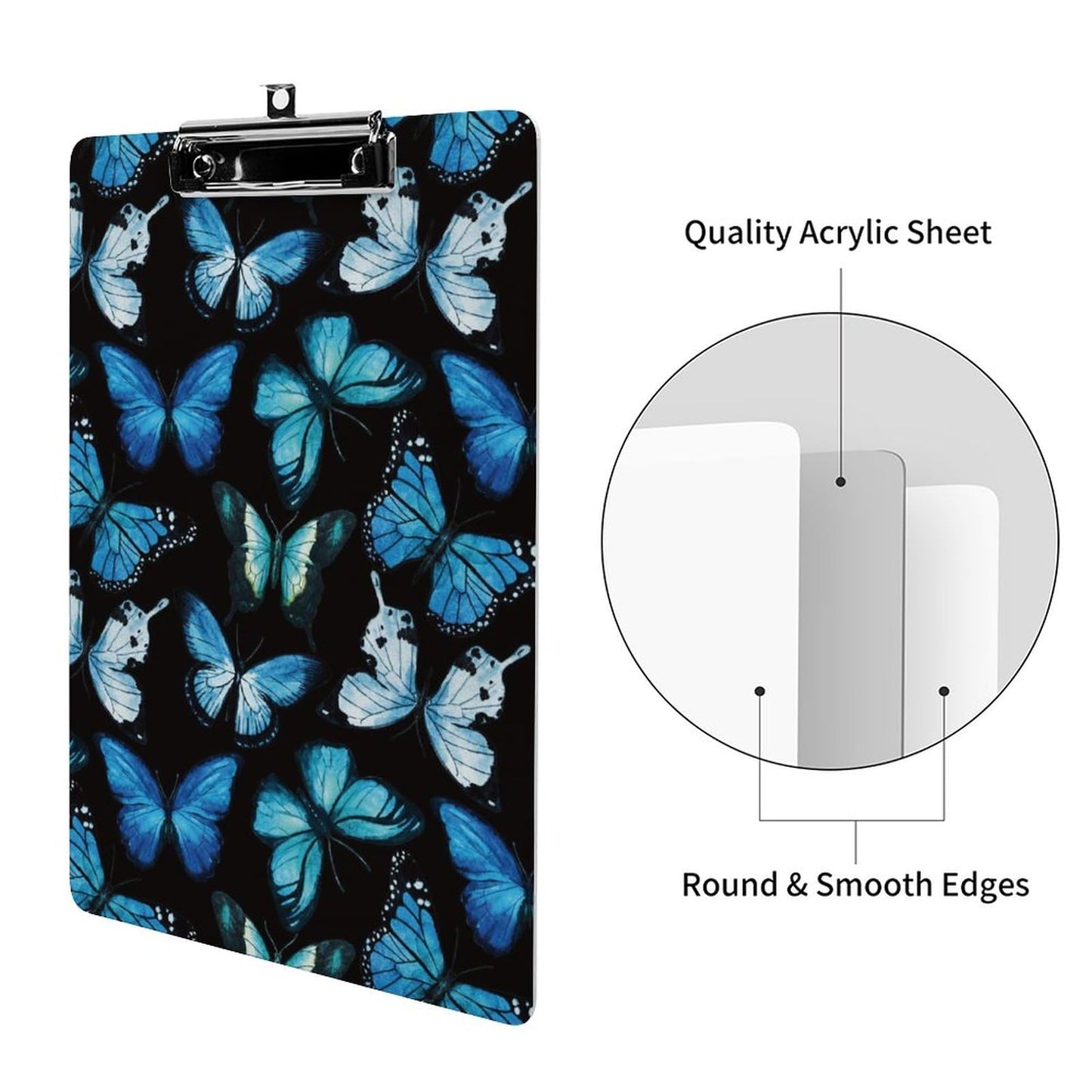 Personalized Clipboard,Custom A4 Letter Size Clipboard with Your Photo,Picture,Text,Logo for Office Work,Medical,School 12.4"X8.7" Blue Butterflies Style