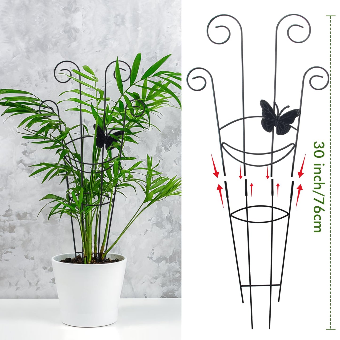 ZOUTOG Trellis for Climbing Plants Indoor 4 Pack 30 Inch,Rustproof Metal Garden Trellis for Potted Plants,Houseplant Support Indoor Outdoor for Ivy Pothos Monstera Hoya Flower Vines(Butterfly Shape)