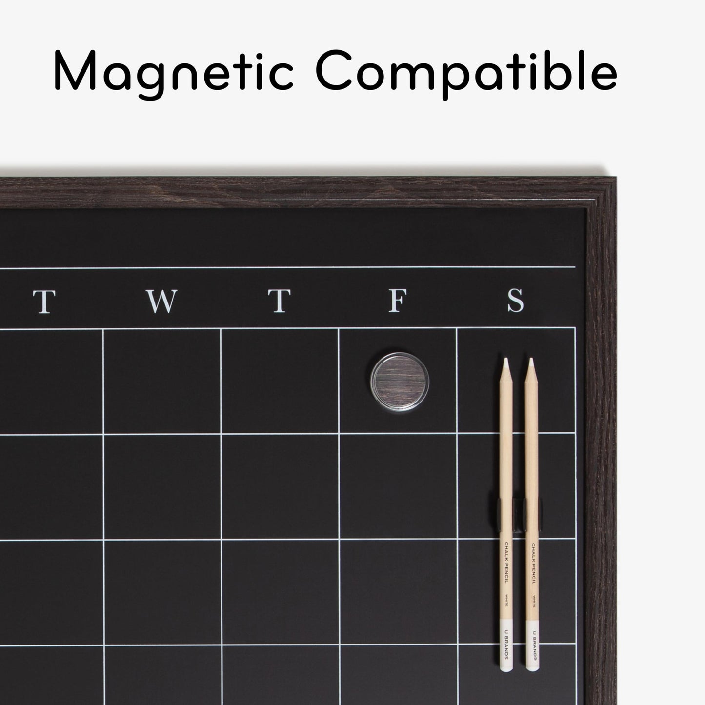 U Brands Magnetic Chalk Calendar Board, 20"x16", Rustic Wood Style Frame, includes Chalk Pencils and Magnet