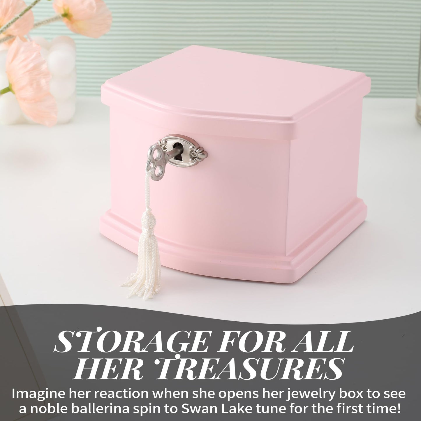 Jozen Gift Pink Small Ballerina Musical Jewelry Box with Mirror and Lock for Girls，Pink Kid's Jewelry Storage Music Chest,Gift for Christmas,New Year,Birthday