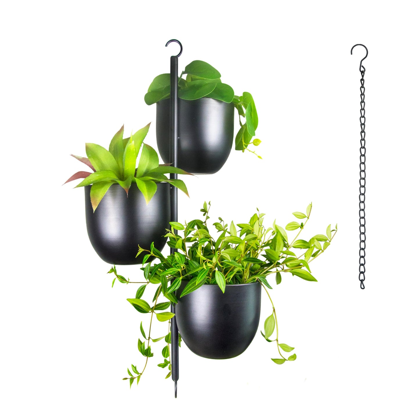 HemePaha 3-Tier Metal Hanging Planter with 6 Inch Oval Pots - Black Modern Triple Tiered Plant Hanger - Vertical Stackable Wall and Ceiling Mount Holder for Indoor and Houseplants