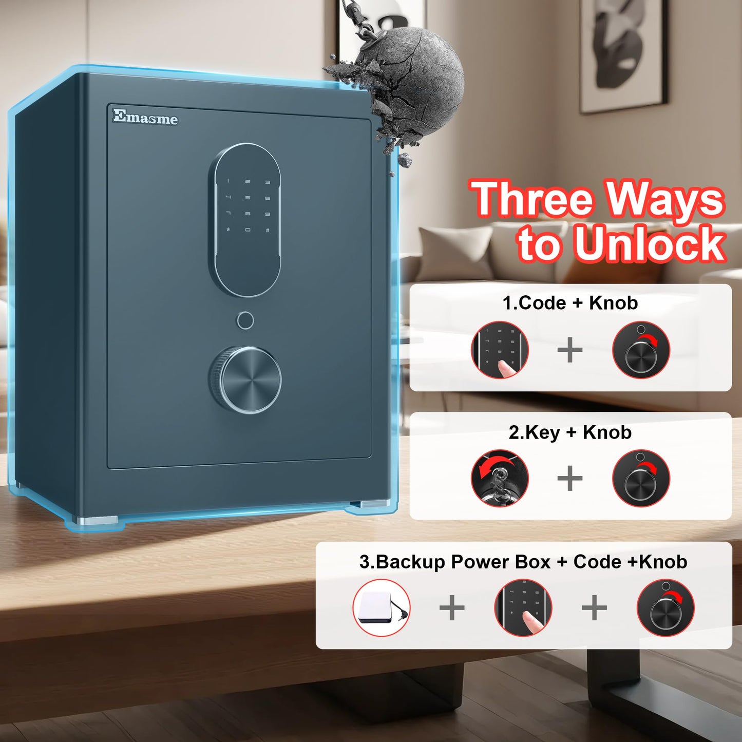 Safe Box, Money Safe with Fireproof Waterproof Bag, Medium Size Safes with Digital Keypad, Dual Alarm System, Removable Shelf for Valuables & Cash (Upgrade 2.0 CUFT Digital