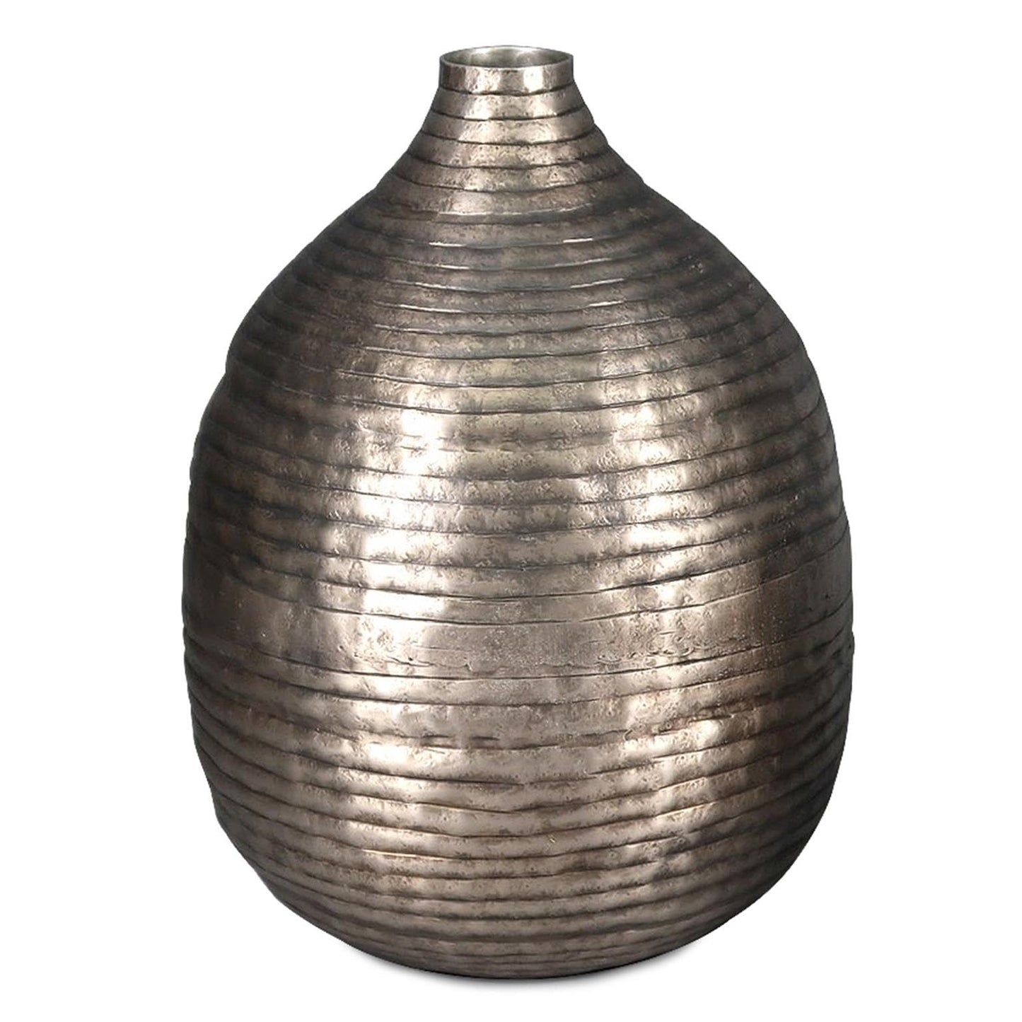 Howard Elliott Collection Circlet Bottle Vase Small, Embossed Aluminum Vase with Ring Pattern and Antique Gold Finish, Rustic Decorative Accent for Table, Shelf or Console, 13.5H x 10W x 10D