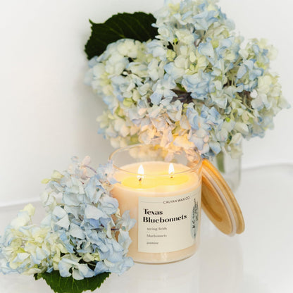 Calyan Wax Co. Texas Bluebonnets 2 Wick Scented Candle - 37 Hour Burn - Luxury Clean Soy Wax Candles - Long Lasting Large Glass Jar Candle for Home - 8.8oz