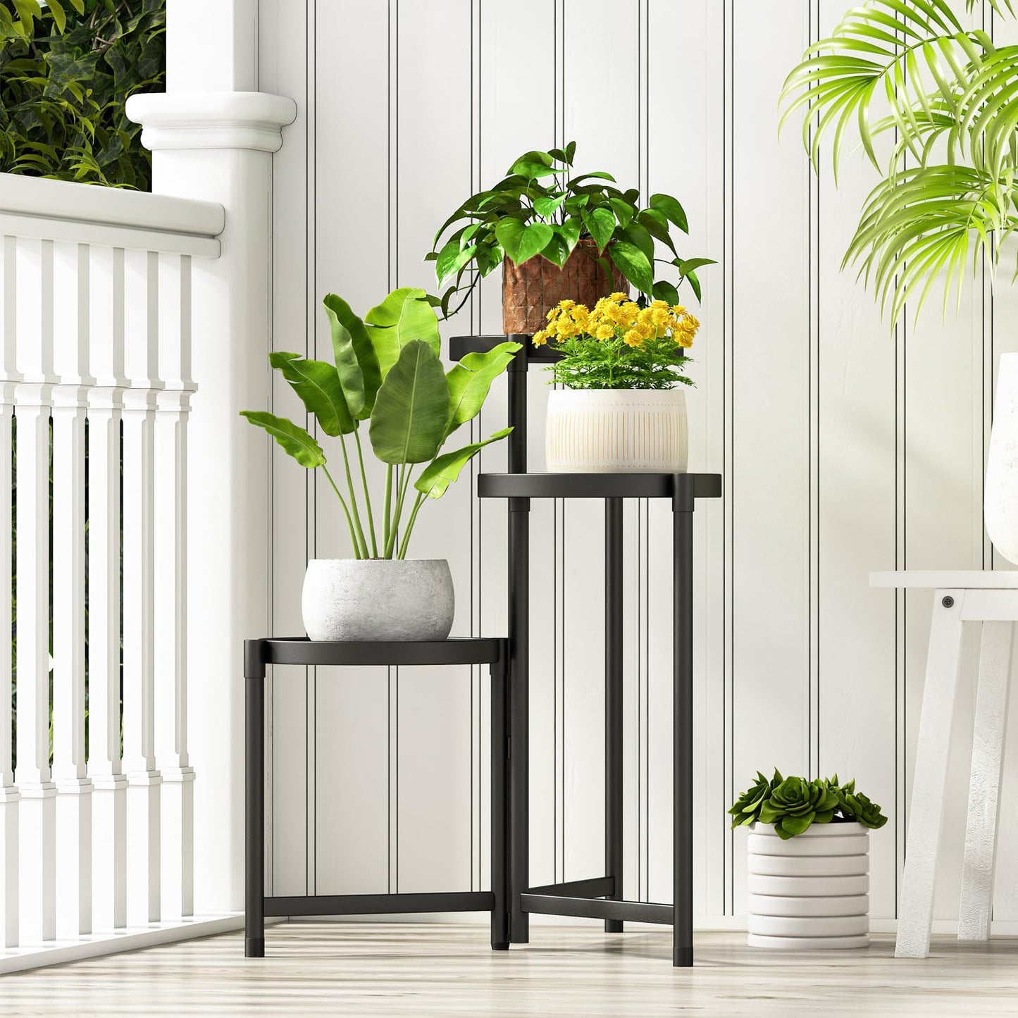 Atpddpey Plant Stand indoor outdoor-3 Tier black Tall Metal Flower Pot Holder 9in Wide Potted Display Rack - Heavy Duty Corner Plant Shelf for Patio Garden Balcony Living Bedroom Room
