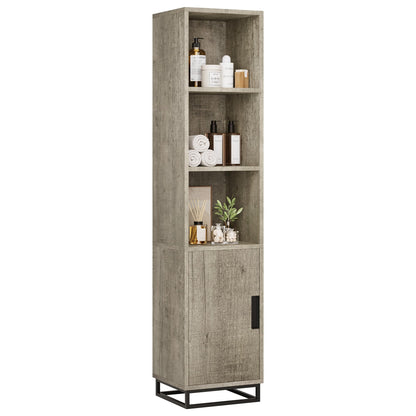 GarveeHome Narrow Bathroom Cabinet, 70" Tall Storage Cabinet with Metal Frame Base and Adjustable Shelf, Open Storage Freestanding for Laundry Room, Living Room, Small Space, Grey