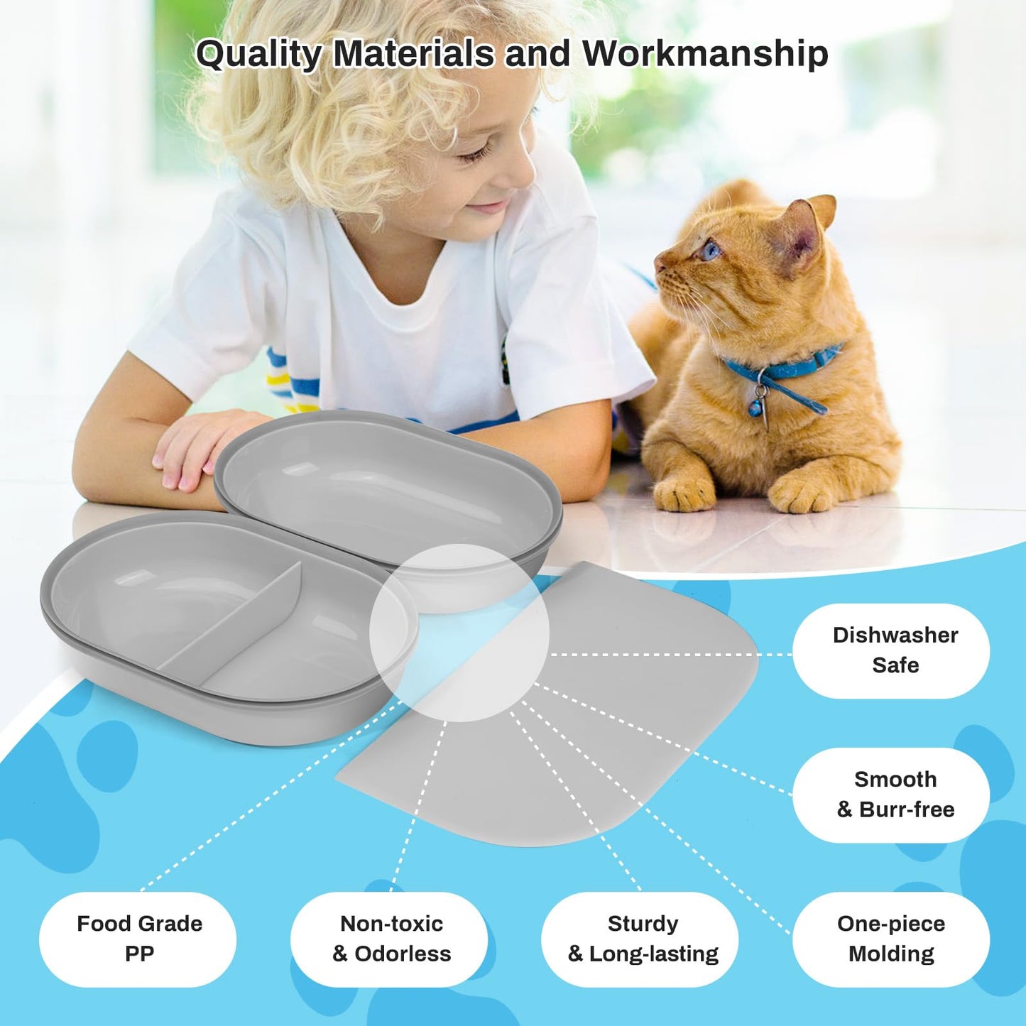 YOIHABV Replacement Mat & Bowl Set for Automatic Microchip Pet Feeder & Connect, 1 Split, 1 Flat Bowl and 1 Mat, Keep Food Fresh, Protect Cat Feeder, Easy to Clean(Grey)