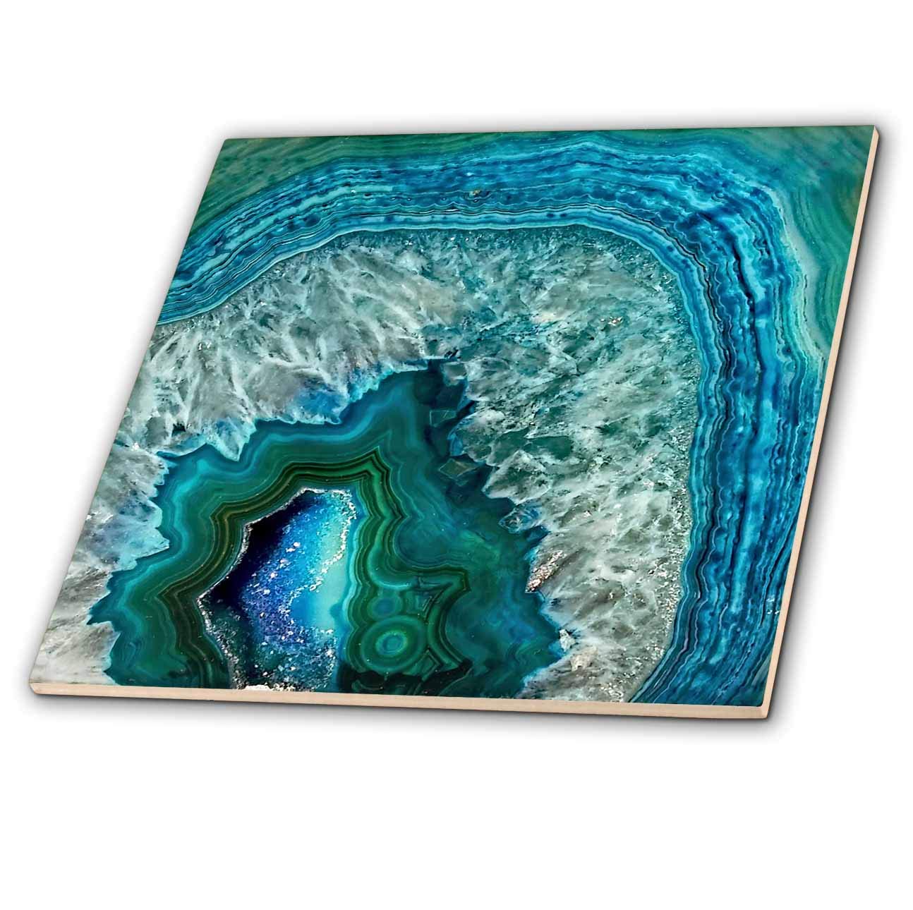 3dRose Image of Luxury Aqua Blue Marble Agate Gem Mineral Stone 12 Inch Ceramic Tile