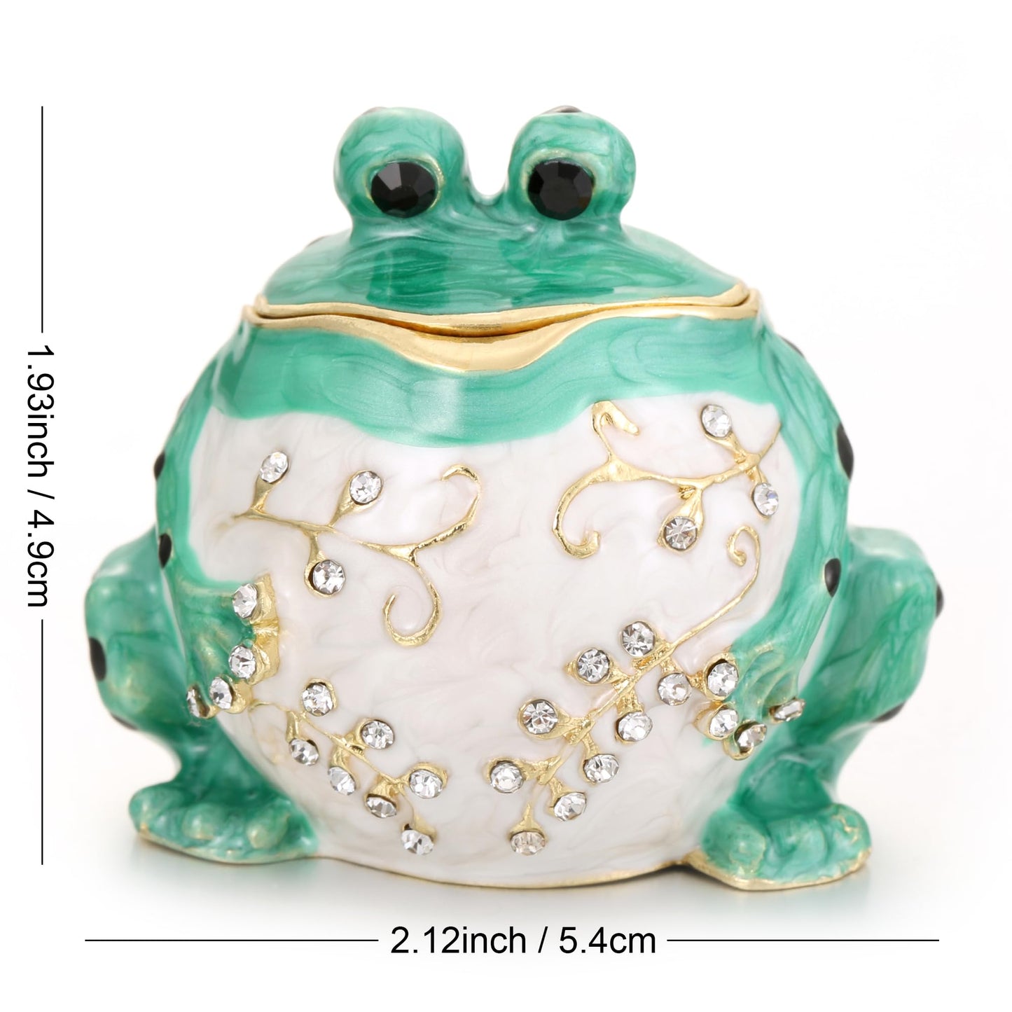 Vie jeune Hand Painted Enamel Frog Trinket Box, Hinged Jewelry Box Unique Mini Ring Necklace Jewelry Organizer, Classical Bejeweled Storage, Figurine Collectible Keepsake Home Decor (Frog-2)