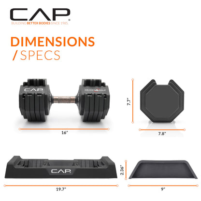 CAP Barbell ADJUSTABELL Adjustable 55 lb Hex Dumbbell Weights - Singles & Pairs | Multiple Handle Options