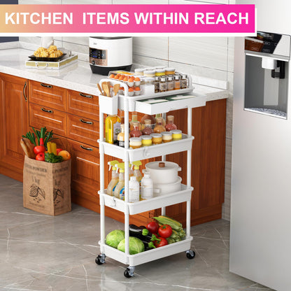 Goovilla 3 Tier Rolling Utility Cart Organizer with Removable Drawer, Stable and Sturdy Black Rolling Storage Carts with 2 Lockable Wheels for Bathroom, Kitchen, Snack, Craft, Makeup, Baby Essentials