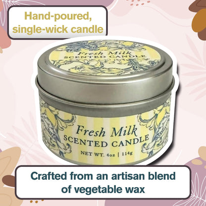 Greenwich Bay Hand-Poured Scented Candle in Decorative Tin – 4 oz/114 g Travel Candle with Lead-Free Wick, Vegetable Wax, Long-Burning Aromatherapy Gift, Single Wick – Made in USA (Fresh Milk)