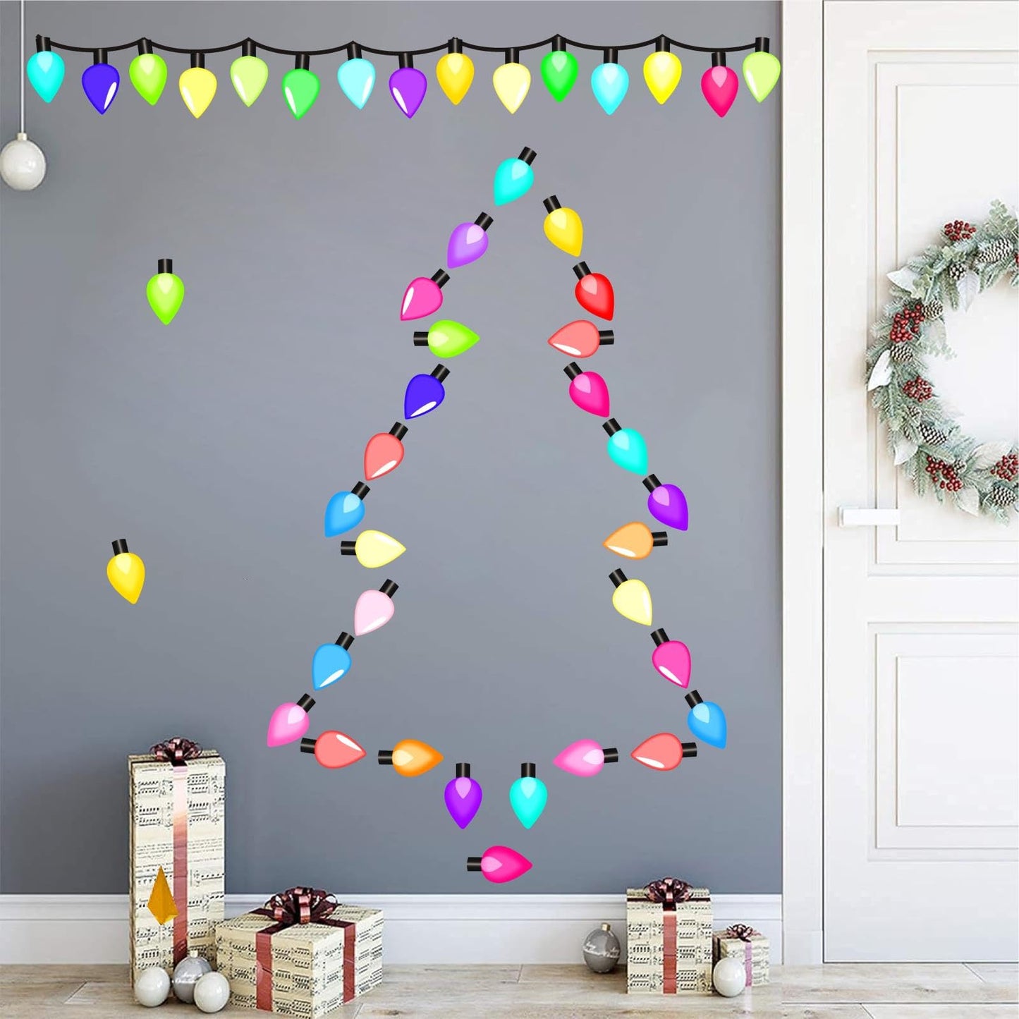 Christmas Light Window Decals Clings Double Sided Colorful Lights Wall Stickers Merry Christmas Window Wall Stickers Holiday Xmas Bright Windows Decals Holiday Light Bulb Windows Decorations